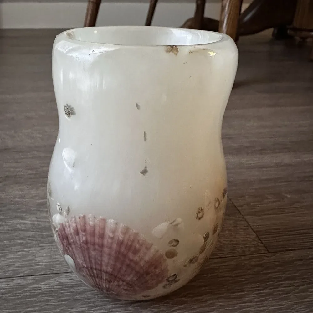 VTG Acrylic Resin Shells Candle Holder 4.75 Inch Vase Nautical Beach Ocean Decor